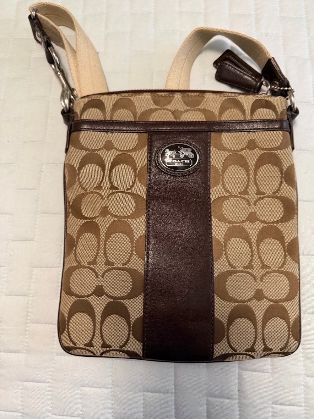 Coach Tan/Brown Signature Canvas Crossbody Bag